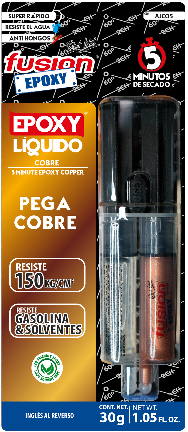 AJCO5 - Epoxy Líquido Cobre en Jeringa 5 Minutos