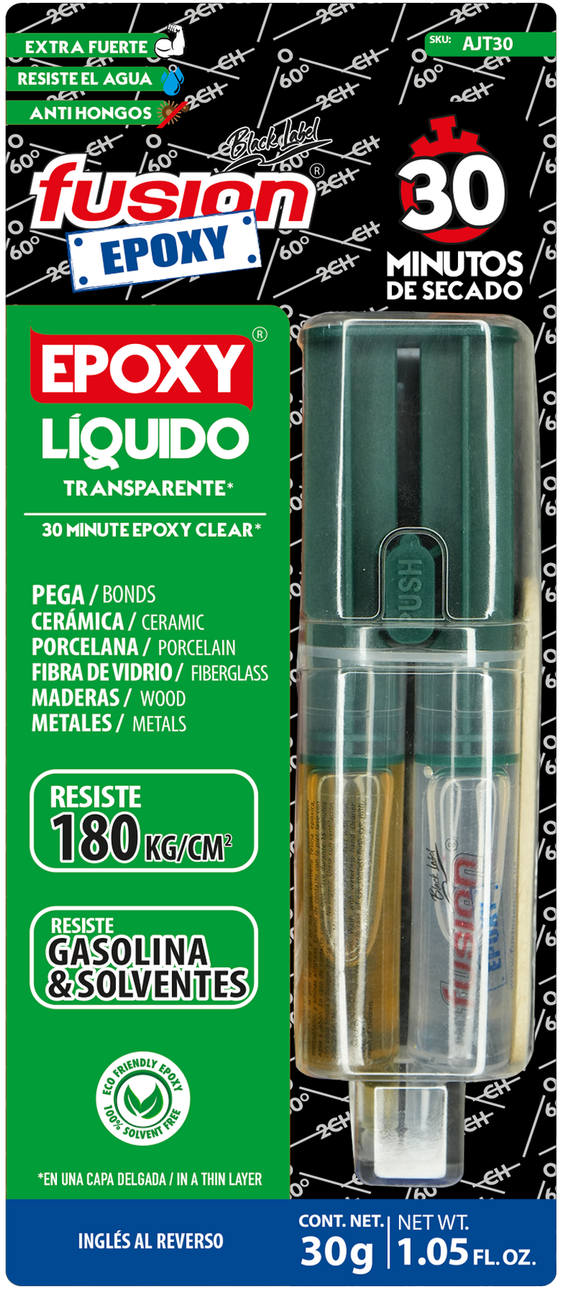 AJT30 - Epoxy Líquido Transparente en Jeringa 30 Minutos
