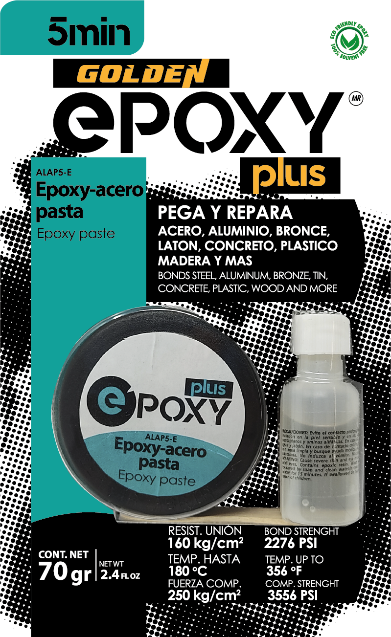 ALAP5-E - Epoxy Acero Pasta en Lata 5 Minutos Golden Epoxy Plus