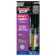 Imagen frontal de Fusion Epoxy AJFLEX adhesivo epóxico flexible, fuerza 2134 PSI, compresión 1849 PSI, resistencia térmica 302 °F, presentación en jeringa.