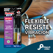 Fusion Epoxy AJFLEX adhesivo flexible que pega metal, madera, cerámica y plástico en uniones sometidas a impactos o vibraciones.