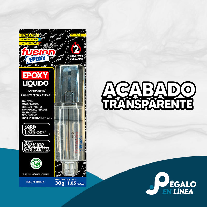 Fusion Epoxy AJT2 adhesivo epóxico líquido en jeringa que pega metal, plástico, cerámica y otros materiales rígidos con precisión, secado ultra rápido 2 minutos.