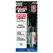 Imagen frontal de Fusion Epoxy AJMA5 Adhesivo Epóxico Mármol 5 Minutos, presentación en jeringa doble, fuerza 2134 PSI, compresión 1849 PSI, temperatura máxima 302 °F.