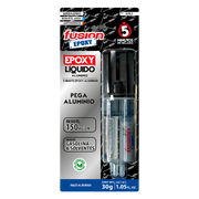 Epoxy Líquido Aluminio Fusion Epoxy en jeringa de 30 g, secado en 5 minutos, pega aluminio, resiste hasta 150 kg/cm², resistente al agua, gasolina y solventes