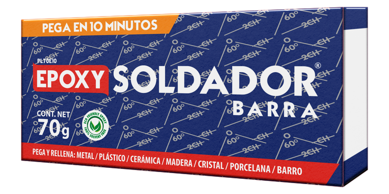 Epoxy Soldador en Barra Fusion Epoxy en caja de 70 g, pega en 10 minutos, plastilina epóxica que pega y rellena metal, plástico, cerámica, madera, cristal, porcelana y barro, resistente al agua