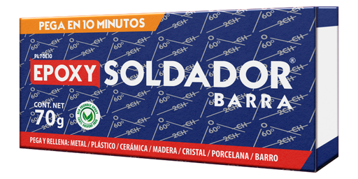 Epoxy Soldador en Barra Fusion Epoxy en caja de 70 g, pega en 10 minutos, plastilina epóxica que pega y rellena metal, plástico, cerámica, madera, cristal, porcelana y barro, resistente al agua