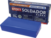 Epoxy Soldador en Barra Fusion Epoxy de 70 g con la barra epóxica azul a la vista, plastilina moldeable que pega y rellena, pega en 10 minutos, resistente al agua