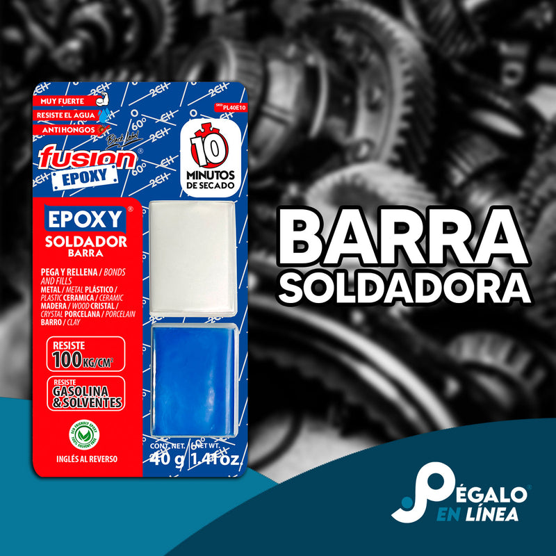 Epoxy Soldador Plastilina PL40E10, barra epóxica moldeable de secado rápido de 10 minutos, ideal para reparaciones rápidas en interiores y exteriores, materiales rígidos.