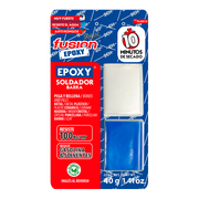 Imagen frontal de Epoxy Soldador Plastilina 10 Minutos PL40E10, adhesivo epóxico moldeable de alta resistencia, fondo transparente.
