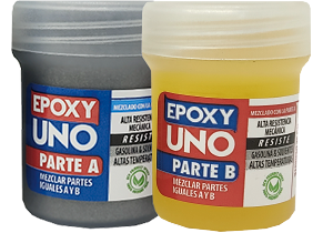 Tarros de Epoxy Uno Aluminio Fusion Epoxy Parte A y Parte B, bicomponente que se mezcla en partes iguales, alta resistencia mecánica, resiste gasolina, solventes y altas temperaturas