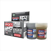 Imagen frontal de Epoxy Uno Uso General Aluminio UNOAL98, adhesivo epóxico diseñado para unir y reparar superficies de aluminio, fondo transparente.