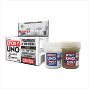 Imagen lateral de Epoxy Uno Blanco UNOB98 adhesivo epóxico de uso general, mezcla bicomponente en partes iguales, alta resistencia y acabado blanco.