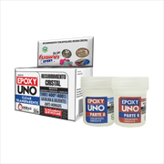 Imagen frontal de Epoxy Uno Clear UNOC50, adhesivo y recubrimiento 100% cristalino, transparente, fondo transparente.