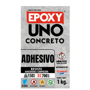 Epoxy Uno Concreto Fusion Epoxy en caja de 1 kg, adhesivo de secado en 45 minutos, resiste 150 kg/cm² de adhesividad y 700 kg/cm² de compresión, resistente al agua, no flamable y no tóxico