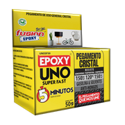 Vista lateral de la caja del Epoxy Uno Super Fast Fusion Epoxy de 50 g con código de barras, pegamento de uso general cristal, resiste hasta 120 °C, para hogar, taller e industria