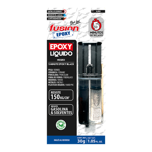 Jeringa Epóxica Negra AJN5 sin fondo, pegamento epoxy líquido de secado rápido para metales, cerámica y madera.