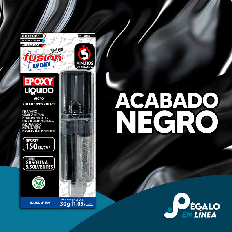 Jeringa epóxica negra AJN5 reparando metal con epoxy líquido de secado rápido