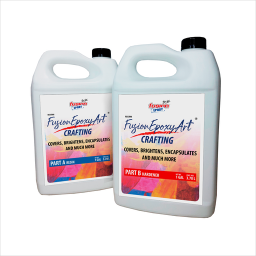 Imagen frontal de RESCRN8 Resina Epóxica Cristal 2 Galones (Parte A y B, 3.78 L c/u), resina transparente resistente a rayos UV, fondo transparente.
