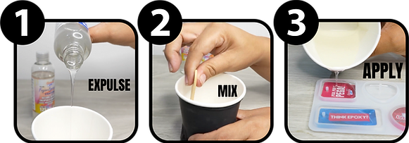 demostración de RESCRUV1 Resina Epóxica Cristalina 1 L, mostrando el vaciado del producto para manualidades, encapsulados y recubrimientos.