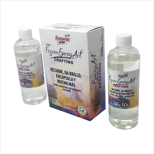 Imagen frontal de RESCRUV1 Resina Epóxica Cristalina 1 L, transparente y resistente a rayos UV, fondo transparente.
