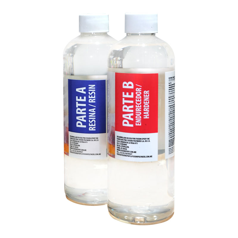Botellas Parte A y Parte B de la Resina Epóxica Cristal Fusion Epoxy Art Crafting de 500 ml cada una, sistema bicomponente para mezclar, acabado cristalino y resistente UV