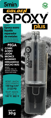 Jeringa de epoxy líquido acero Golden Epoxy Plus AJLA5-E, adhesivo epóxico para metales de secado en 5 minutos