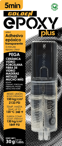 Jeringa de epoxy líquido transparente Golden Epoxy Plus AJT5-E, adhesivo epóxico de secado en 5 minutos