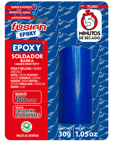 Barra de plastilina epóxica Fusion Epoxy PL30E5 de 30 g para reparar y rellenar, secado en 5 minutos