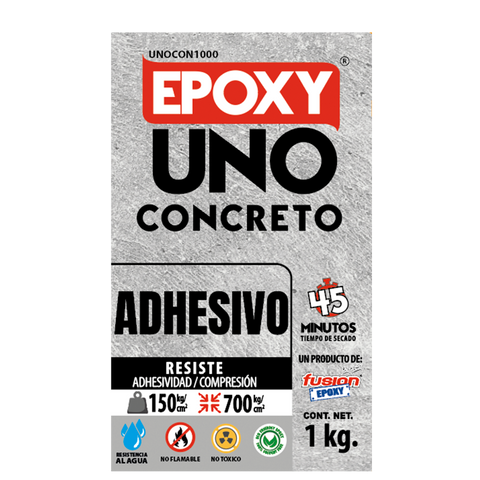 Caja de Epoxy Uno Concreto Fusion Epoxy 1 kg UNOCON1000, adhesivo epóxico para concreto, secado en 45 minutos