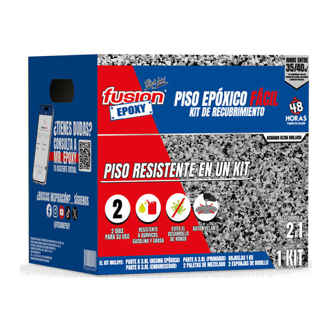 Kit de Piso Epóxico 40 m² de Fusion Epoxy, recubrimiento brillante para piso de concreto