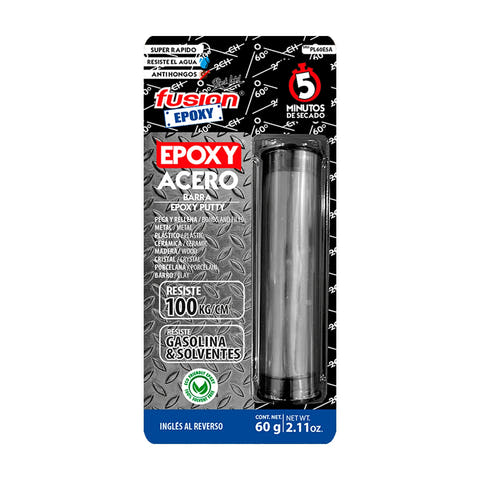 Plastilina Epóxica Acero 60 g de Fusion Epoxy, masilla para tapar fugas y reparar metal